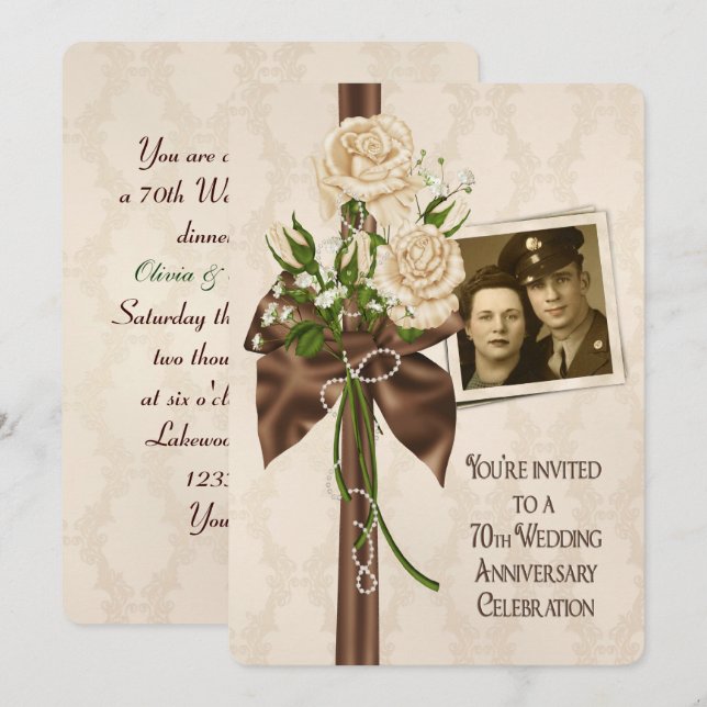 70th Wedding Anniversary Roses Invitation (Front/Back)