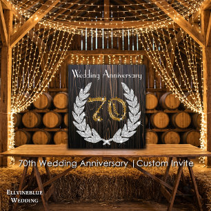 70th Wedding Anniversary Rustic Wood & Gold Invitation