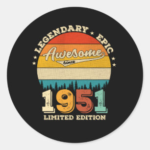 71 Year Old Awesome Since 1951 71st Birthday Gift Classic Round Sticker