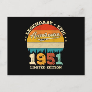 71 Year Old Awesome Since 1951 71st Birthday Gift Postcard