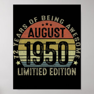 71 Year Old Gifts August 1951 Limited Edition Poster