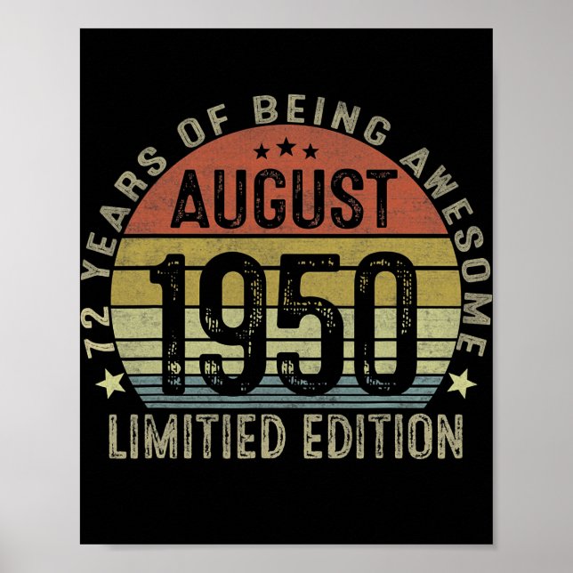 71 Year Old Gifts August 1951 Limited Edition Poster (Front)
