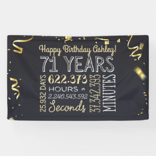 71st Birthday - 71 Years in Hours Black & Gold Banner