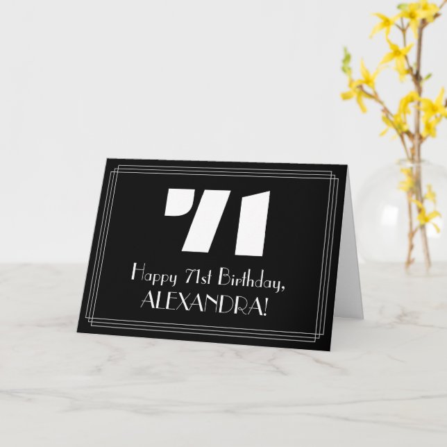 71st Birthday: Art Deco Inspired Look "71" & Name Card (Yellow Flower)