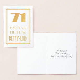 71st Birthday: Art Deco Inspired Look "71" & Name Foil Card