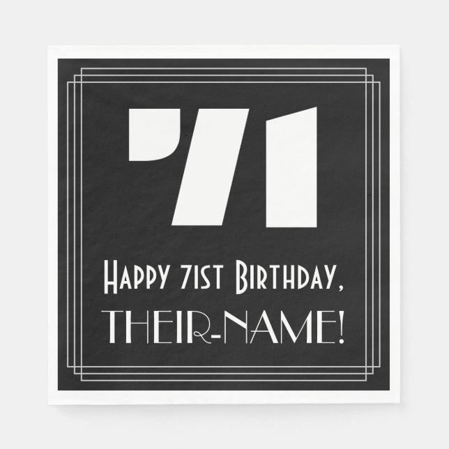 71st Birthday: Art Deco Inspired Look "71" + Name Napkin (Front)
