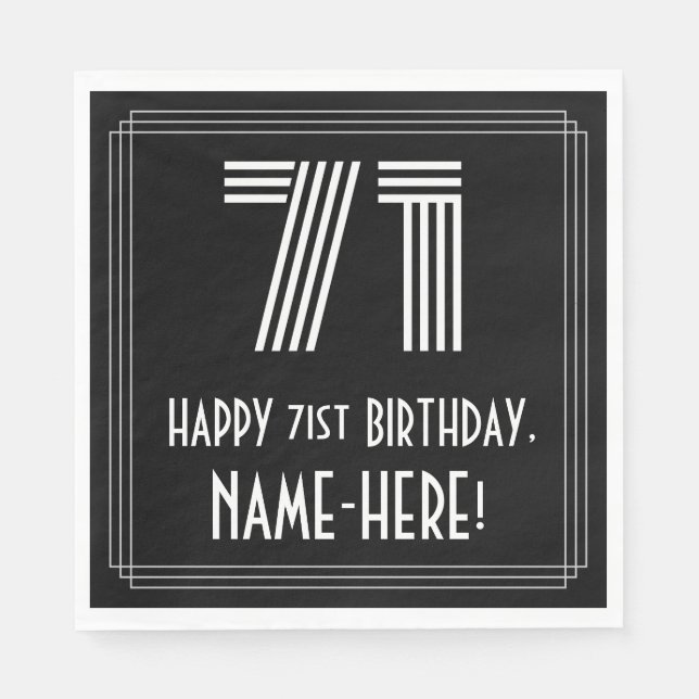 71st Birthday: Art Deco Inspired Look "71" + Name Napkin (Front)