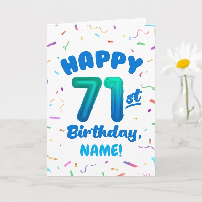 71st Birthday, Balloon Number, Customizable Name Card (Small Plant)