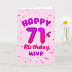 71st Birthday, Balloon Number, Customizable Name Card
