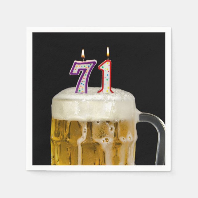 71st Birthday Beer on black Napkin (Front)