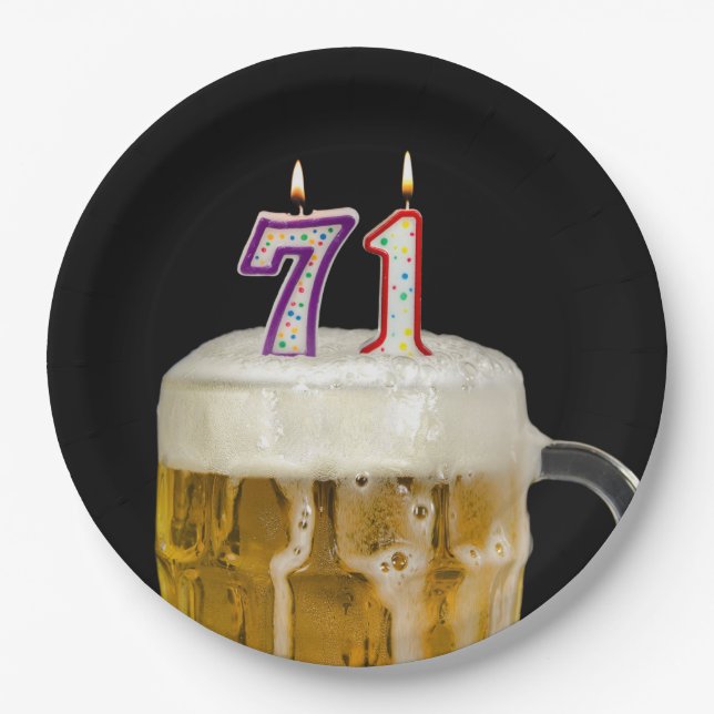 71st  Birthday Beer on black Paper Plate (Front)