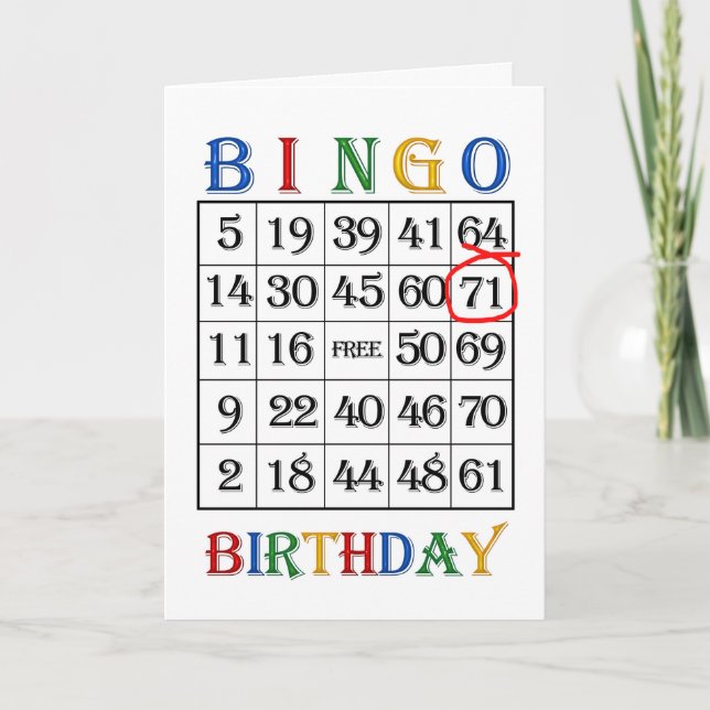 71st Birthday Bingo card (Front)