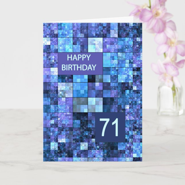 71st Birthday, Blue Squares, Card (Orchid)