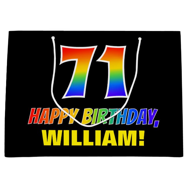 71st Birthday: Bold, Fun, Simple, Rainbow 71 Large Gift Bag (Front)