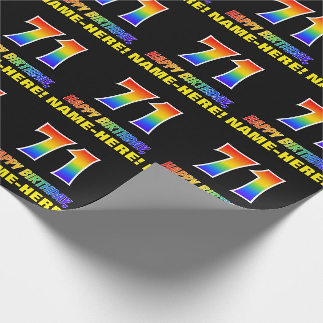 71st Birthday: Bold, Fun, Simple, Rainbow 71 Wrapping Paper (Corner)