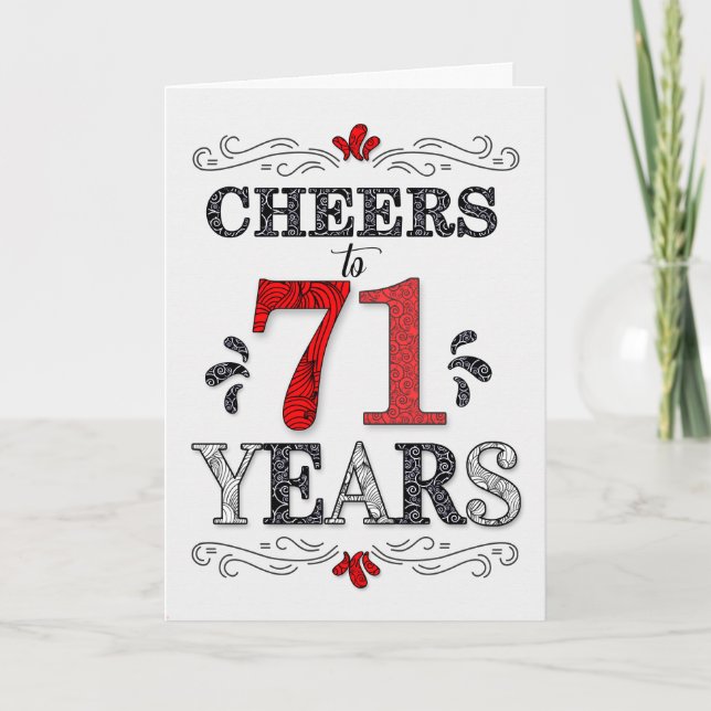 71st Birthday Cheers in Red White Black Pattern Card (Front)