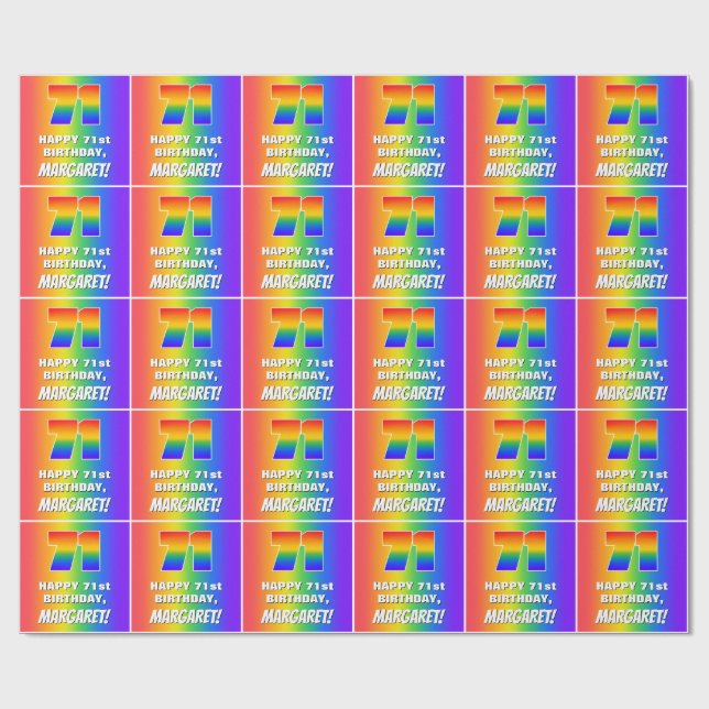 71st Birthday: Colourful, Fun Rainbow Pattern # 71 Wrapping Paper (Flat)