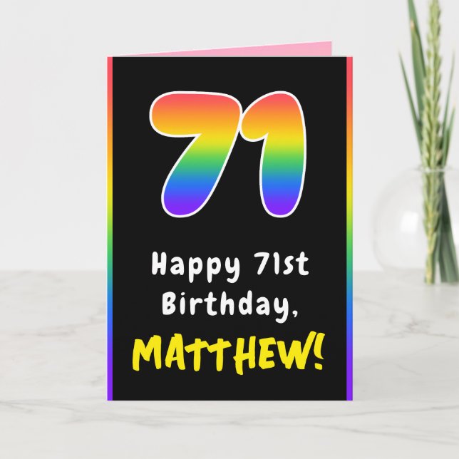 71st Birthday: Colourful Rainbow # 71, Custom Name Card (Front)