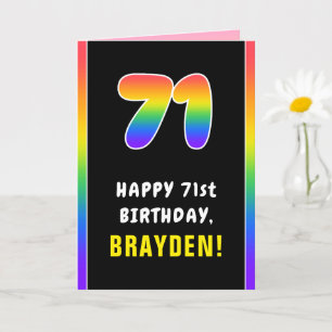 71st Birthday: Colourful Rainbow # 71, Custom Name Card