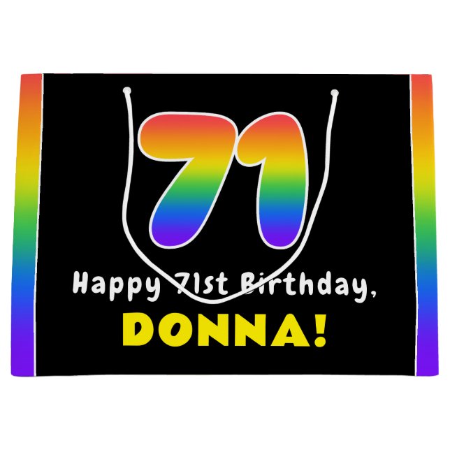 71st Birthday: Colourful Rainbow # 71, Custom Name Large Gift Bag (Front)