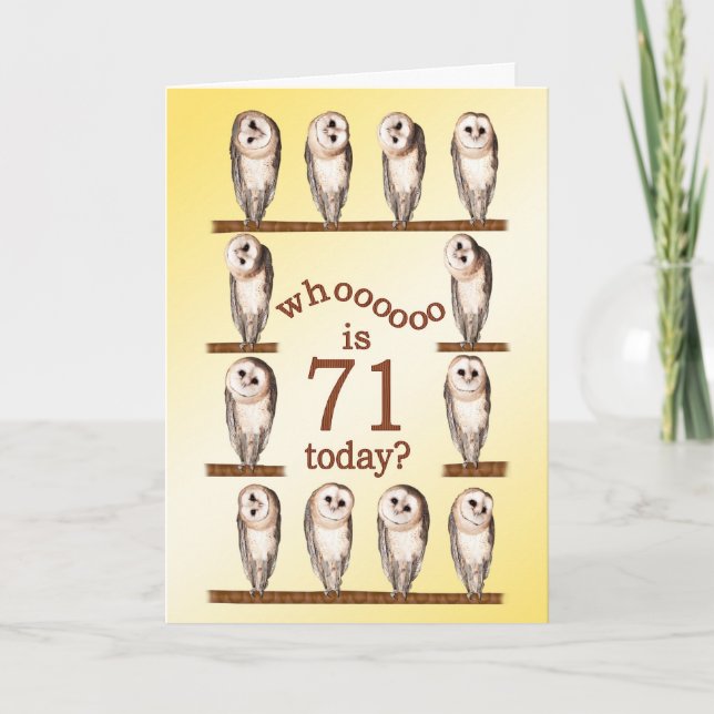 71st birthday, Curious owls card. Card (Front)