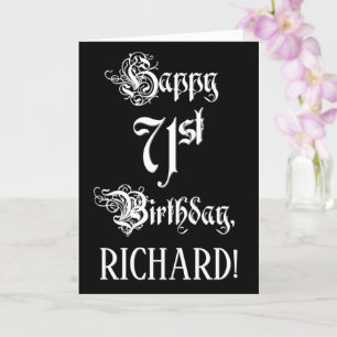 71st Birthday: Fancy, Elegant Script + Custom Name Card