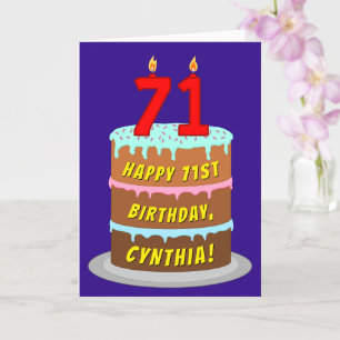 71st Birthday: Fun Cake and Candles + Custom Name Card