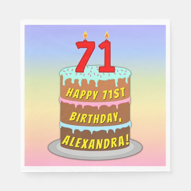 71st Birthday: Fun Cake and Candles + Custom Name Napkin (Front)