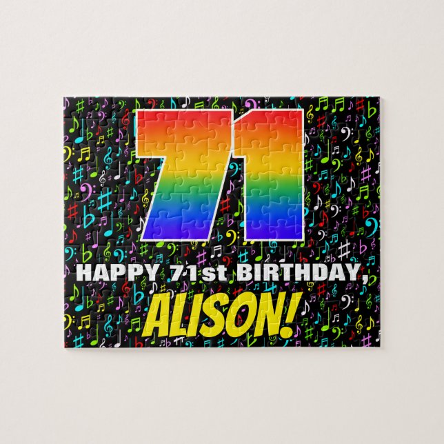 71st Birthday — Fun, Colourful Music Symbols & “71 Jigsaw Puzzle (Horizontal)