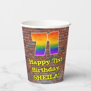 71st Birthday: Fun Graffiti-Inspired Rainbow 71 Paper Cups