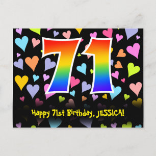 71st Birthday: Fun Hearts Pattern, Rainbow 71 Postcard