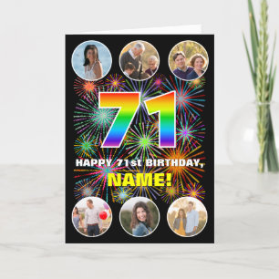 71st Birthday: Fun Rainbow #, Custom Name & Photos Card