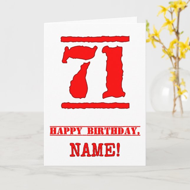 71st Birthday: Fun, Red Rubber Stamp Inspired Look Card (Yellow Flower)