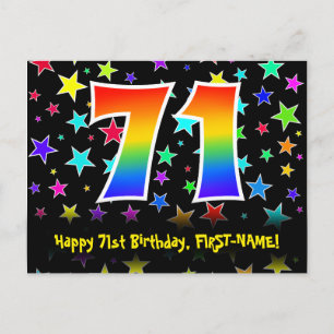 71st Birthday: Fun Stars Pattern, Rainbow 71, Name Postcard