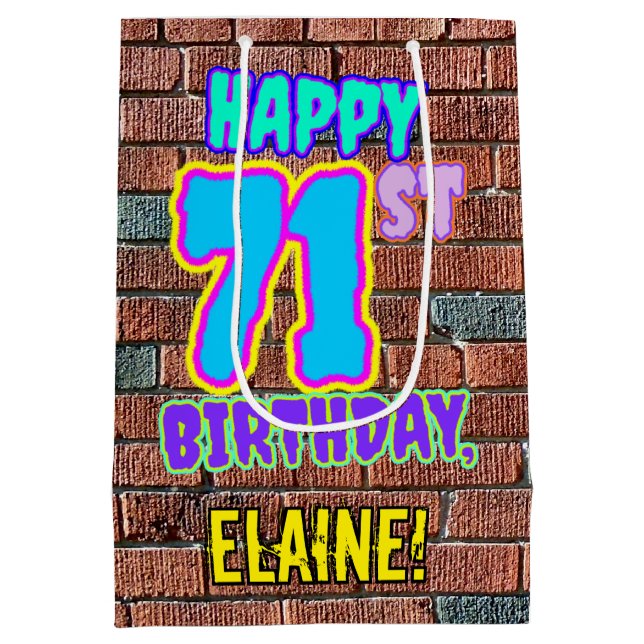 71st Birthday: Fun, Urban Graffiti Inspired Look Medium Gift Bag (Back)