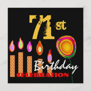 71st Birthday Gold Candles and Balloon Metallic Invitation