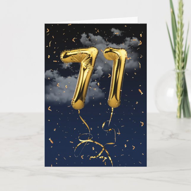71st Birthday Gold Mylar Balloon and Confetti Card (Front)