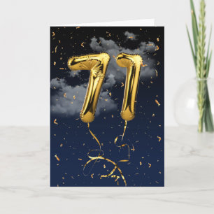 71st Birthday Gold Mylar Balloon and Confetti Card