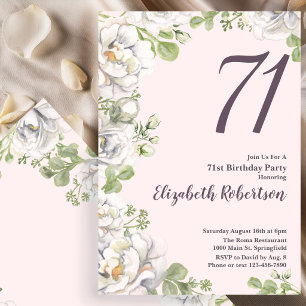 71st Birthday Invitation Blush Pink Floral Peonies