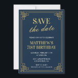 71st birthday invitations Men Save the date Navy<br><div class="desc">Elegant 71st birthday invitations Men Save the date Navy Gold chic modern</div>