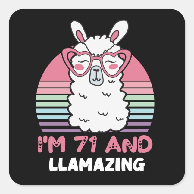 71st Birthday Llamazing Llama 71 Year Old Birthday Square Sticker (Front)