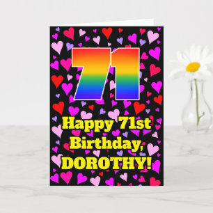 71st Birthday: Loving Hearts Pattern, Rainbow # 71 Card