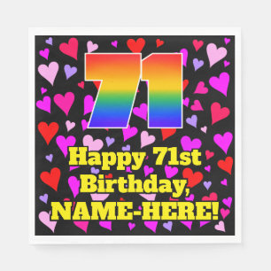 71st Birthday: Loving Hearts Pattern, Rainbow # 71 Napkin