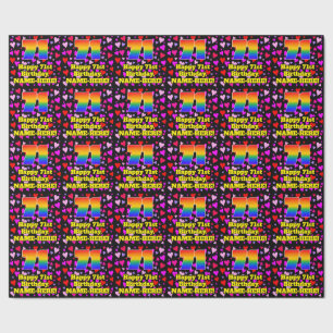 71st Birthday: Loving Hearts Pattern, Rainbow # 71 Wrapping Paper