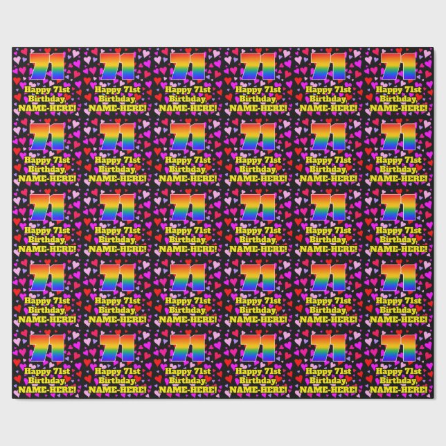 71st Birthday: Loving Hearts Pattern, Rainbow # 71 Wrapping Paper (Seam)