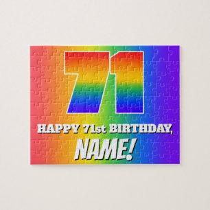 71st Birthday — Multicolored Rainbow Pattern “71” Jigsaw Puzzle