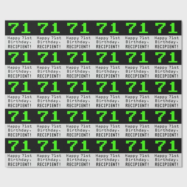 71st Birthday - Nerdy / Geeky Style "71" and Name Wrapping Paper (Flat)