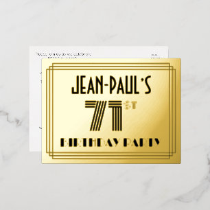 71st Birthday Party ~ Art Deco Style “71” + Name Foil Invitation Postcard
