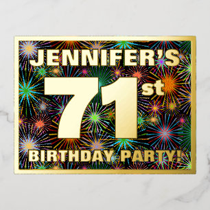 71st Birthday Party: Bold, Colourful Fireworks Loo Foil Invitation Postcard