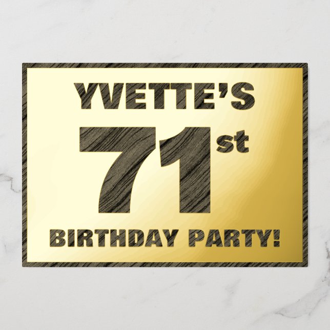 71st Birthday Party — Bold, Faux Wood Grain Text (Front)